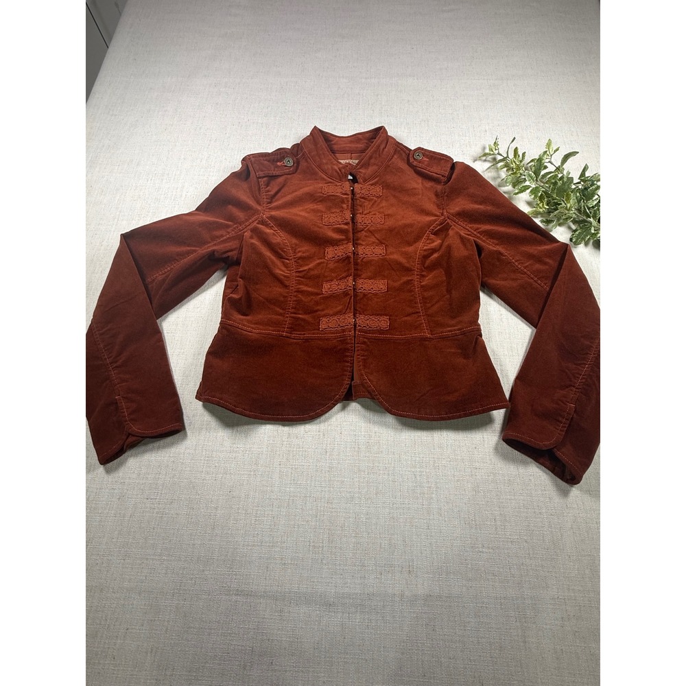 Paris Blues Rust Velvet Military Jacket Frog Closure Junior Large/Women Small